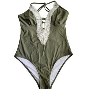 Cupshe Large Green One Piece Lace Bathing Suit Swim Hobo Hippy Crochet